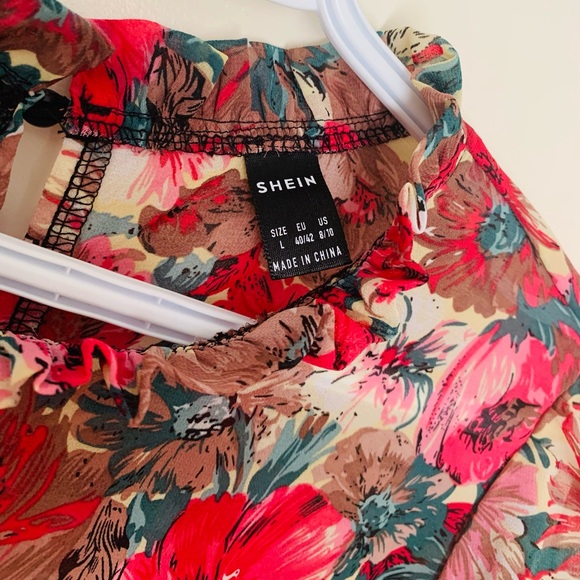 Floral Frill Neck Puff Sleeve Blouse - Picture 5 of 7